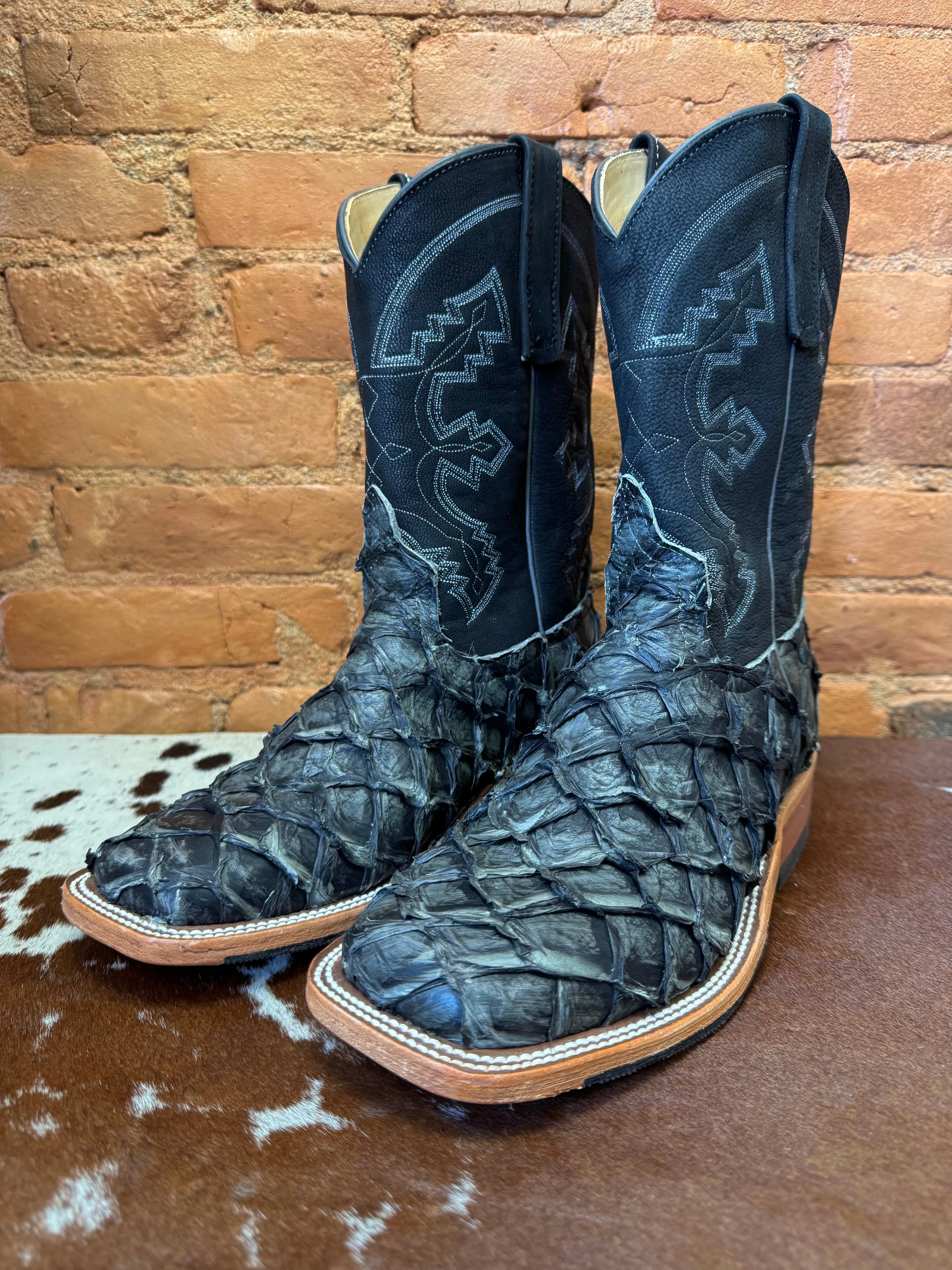 Anderson Bean Men's Grey Rustic Big Bass Square Toe Cowboy Boots 336978