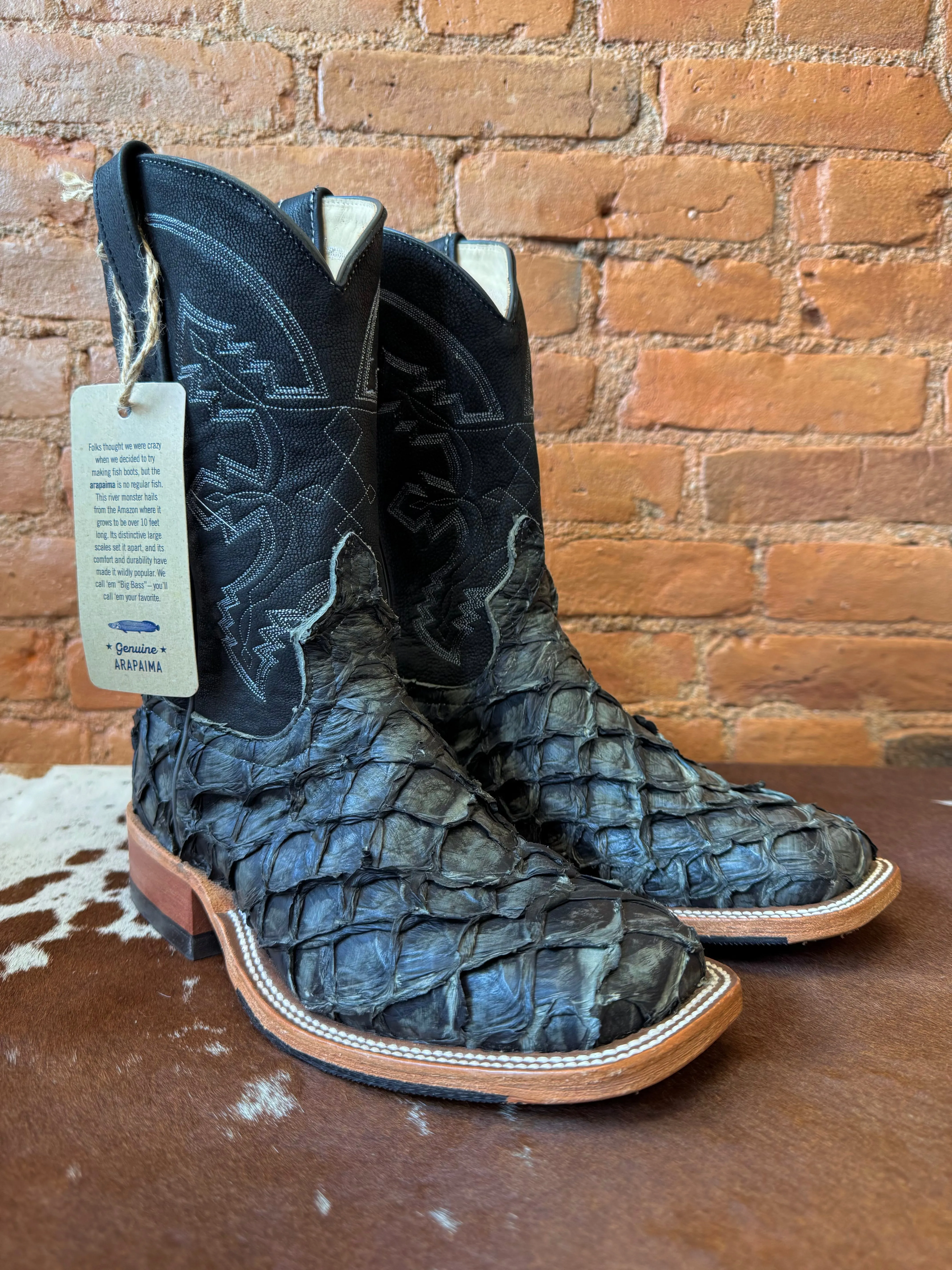 Anderson Bean Men's Grey Rustic Big Bass Square Toe Cowboy Boots 336978