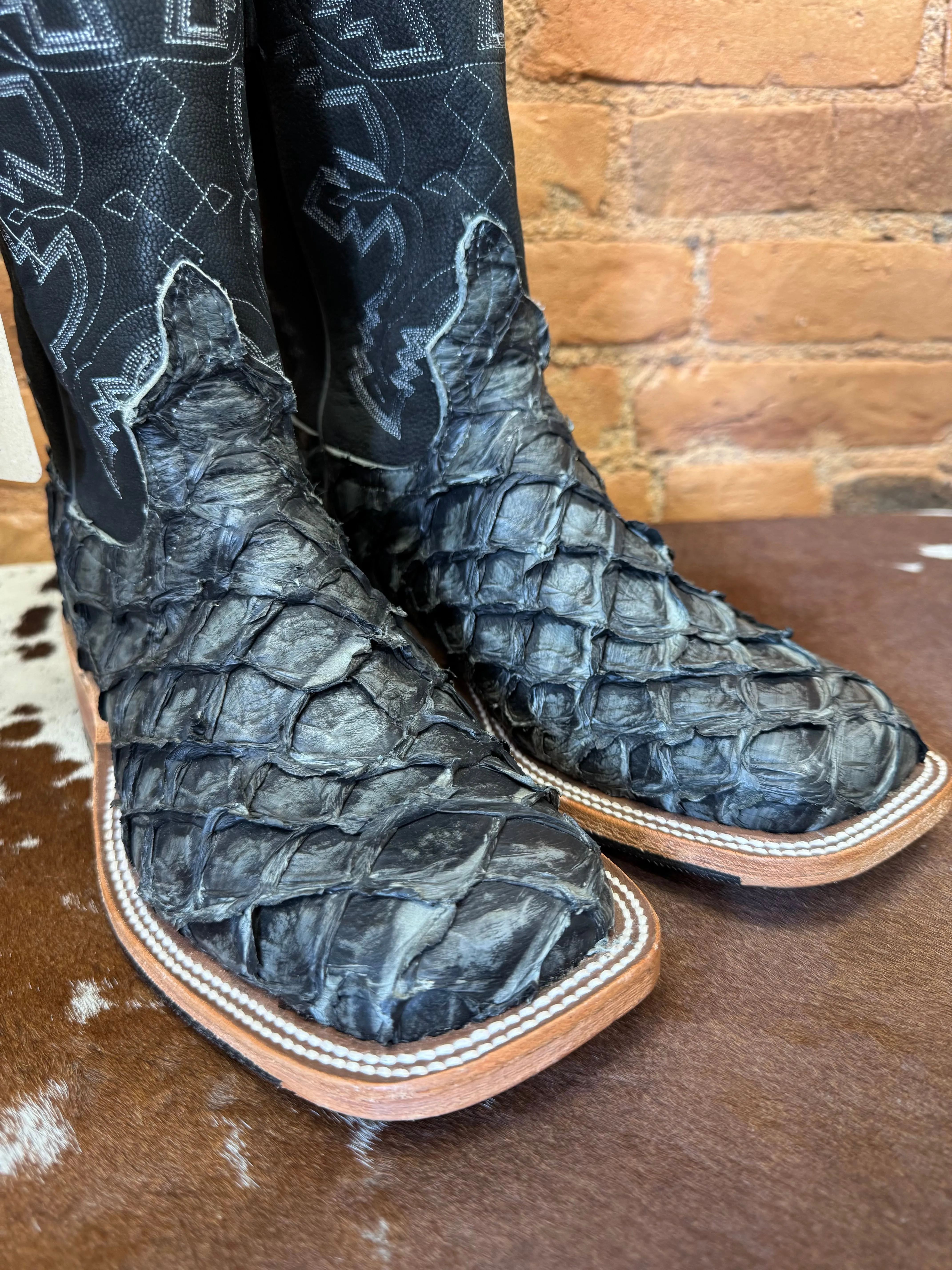 Anderson Bean Men's Grey Rustic Big Bass Square Toe Cowboy Boots 336978