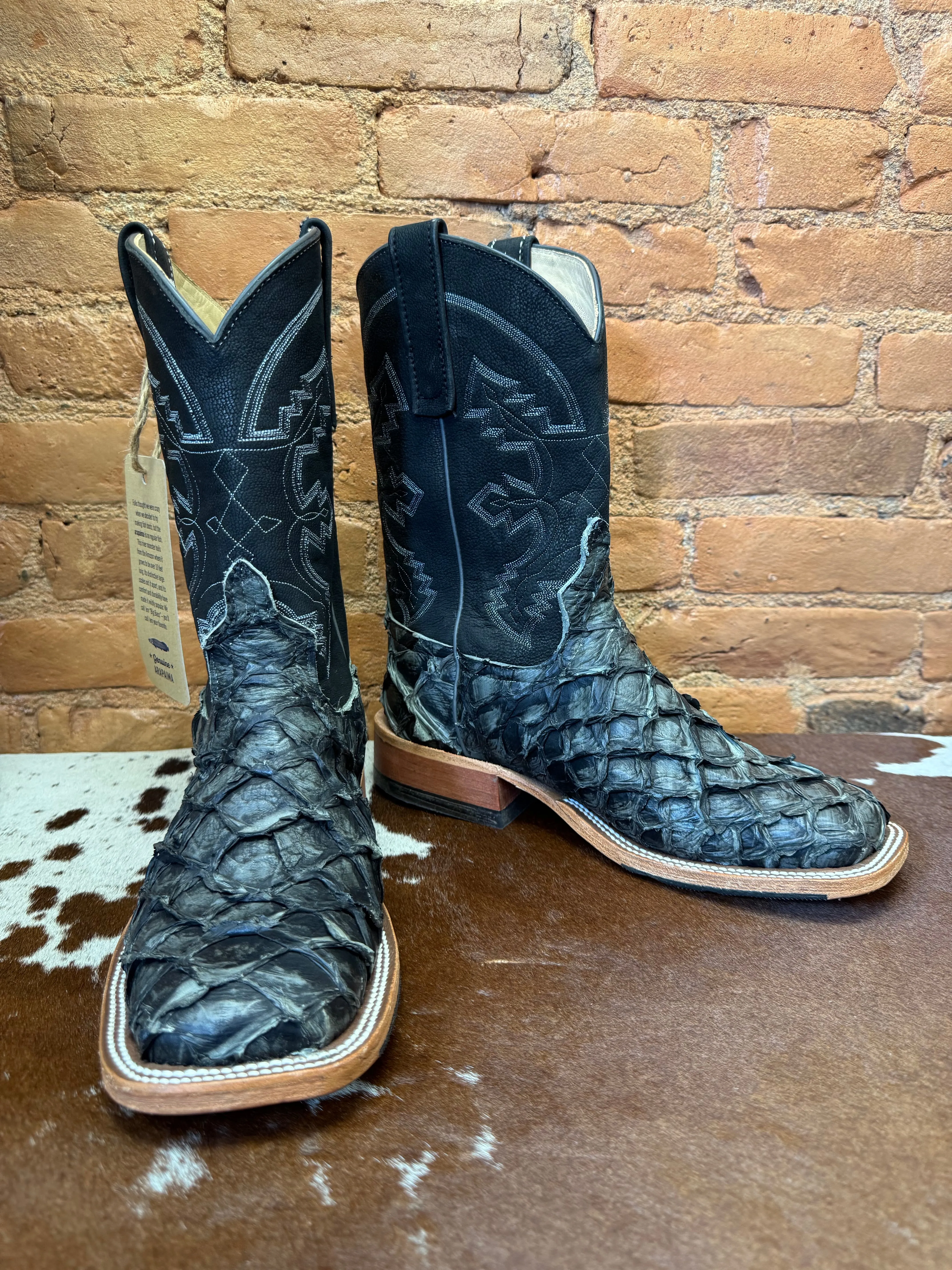 Anderson Bean Men's Grey Rustic Big Bass Square Toe Cowboy Boots 336978