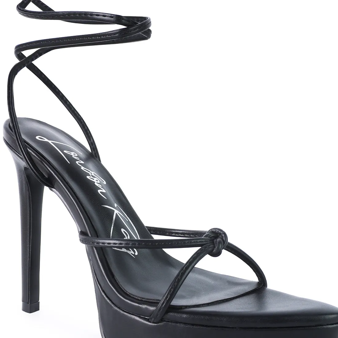 Black High Heel Lace Up Sandals