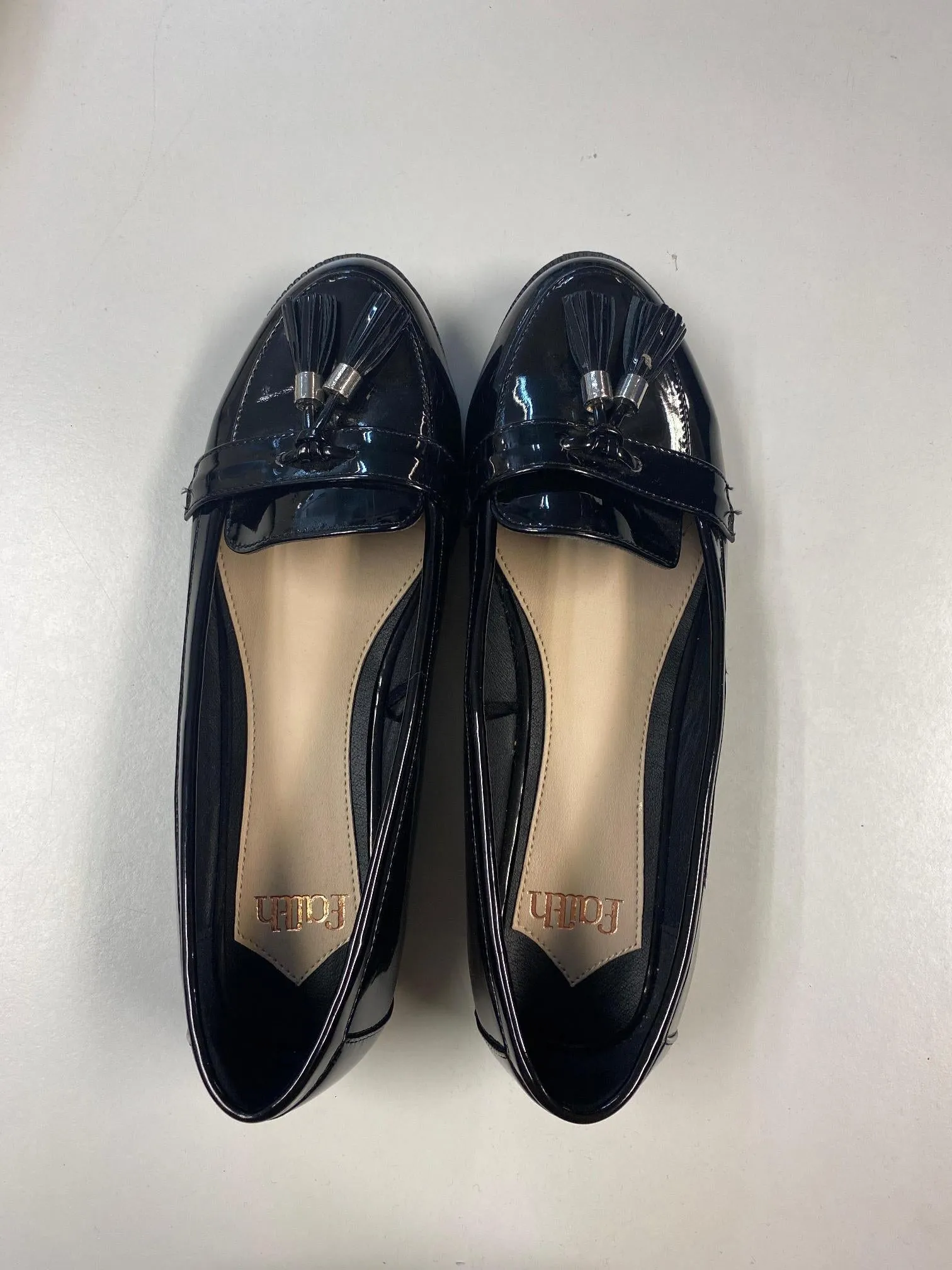 Black patent loafers, Faith, Size 8