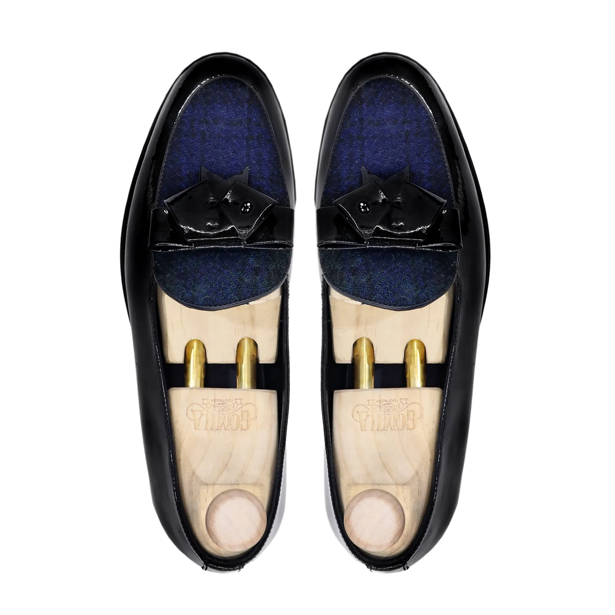 Brayan - Men's Black Patent Leather and Harris Tweed Loafer