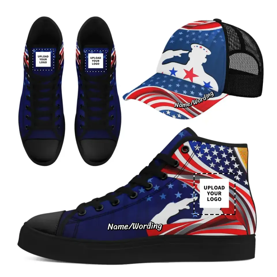 Client Gifts,Personalized Combo Offer For Veteran, Custom High-top Shoes and Patriotic Cap, Gift for Husband and Dad