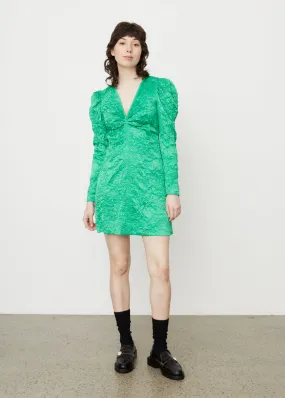 Crinkled Satin V-Neck Mini Dress