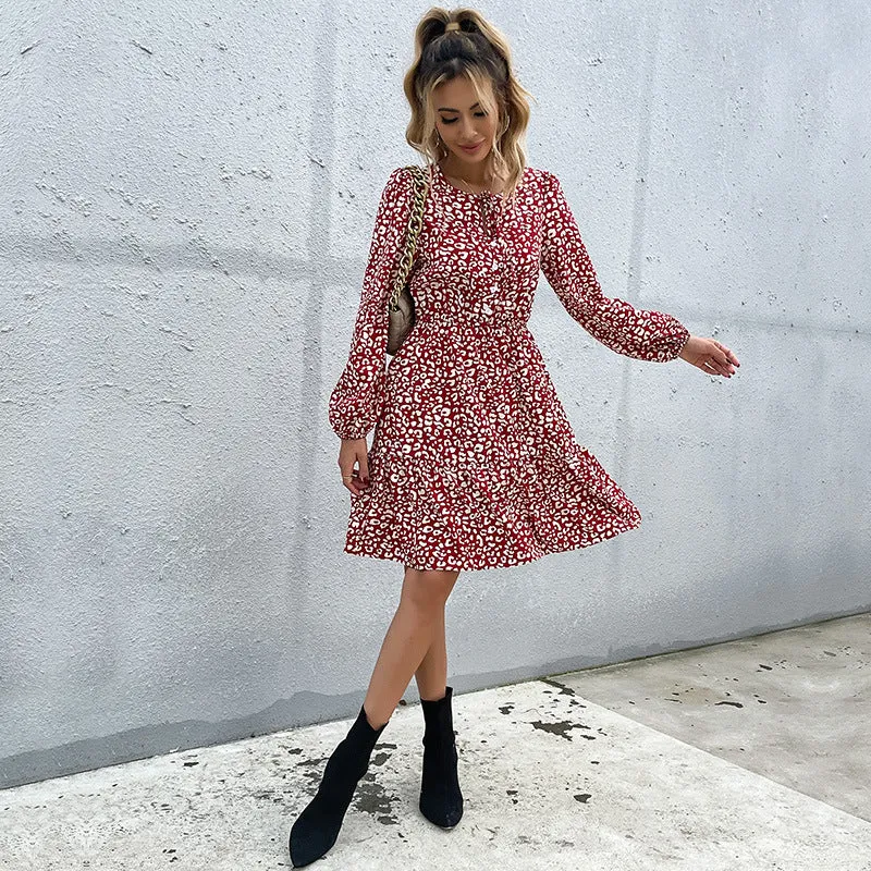 French Retro Printed Dress Women Wholesale