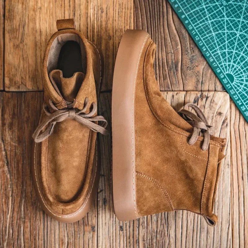 Hnzxzm Spring Men High Sole Casual Genuine Leather Shoes Man Japan Harajuku Korean Streetwear New Fashion Leather Suede Loafers