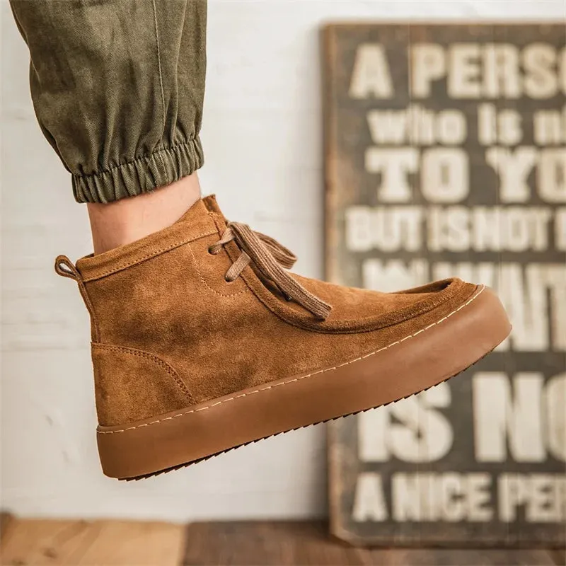 Hnzxzm Spring Men High Sole Casual Genuine Leather Shoes Man Japan Harajuku Korean Streetwear New Fashion Leather Suede Loafers