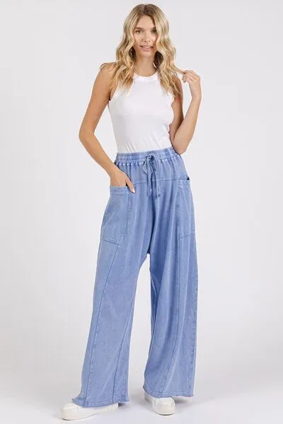 Mineral Wash Barrel Leg Baggy Pants