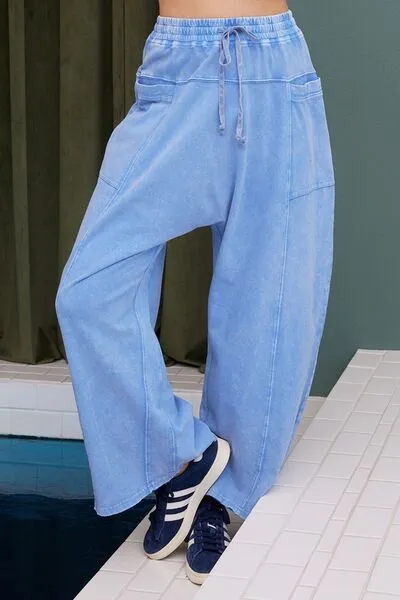 Mineral Wash Barrel Leg Baggy Pants