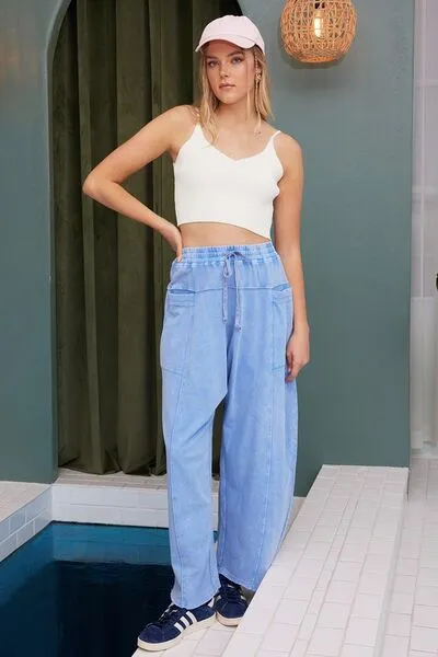 Mineral Wash Barrel Leg Baggy Pants