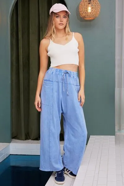 Mineral Wash Barrel Leg Baggy Pants