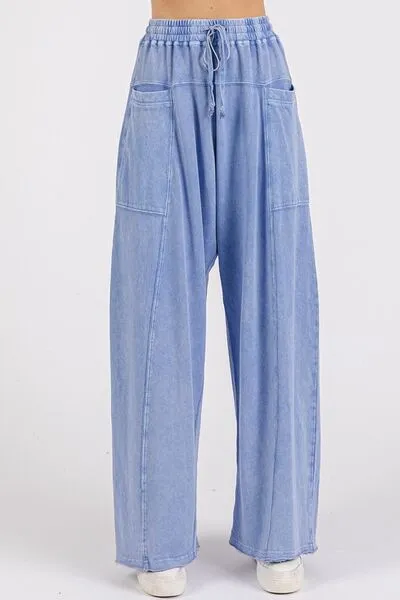 Mineral Wash Barrel Leg Baggy Pants