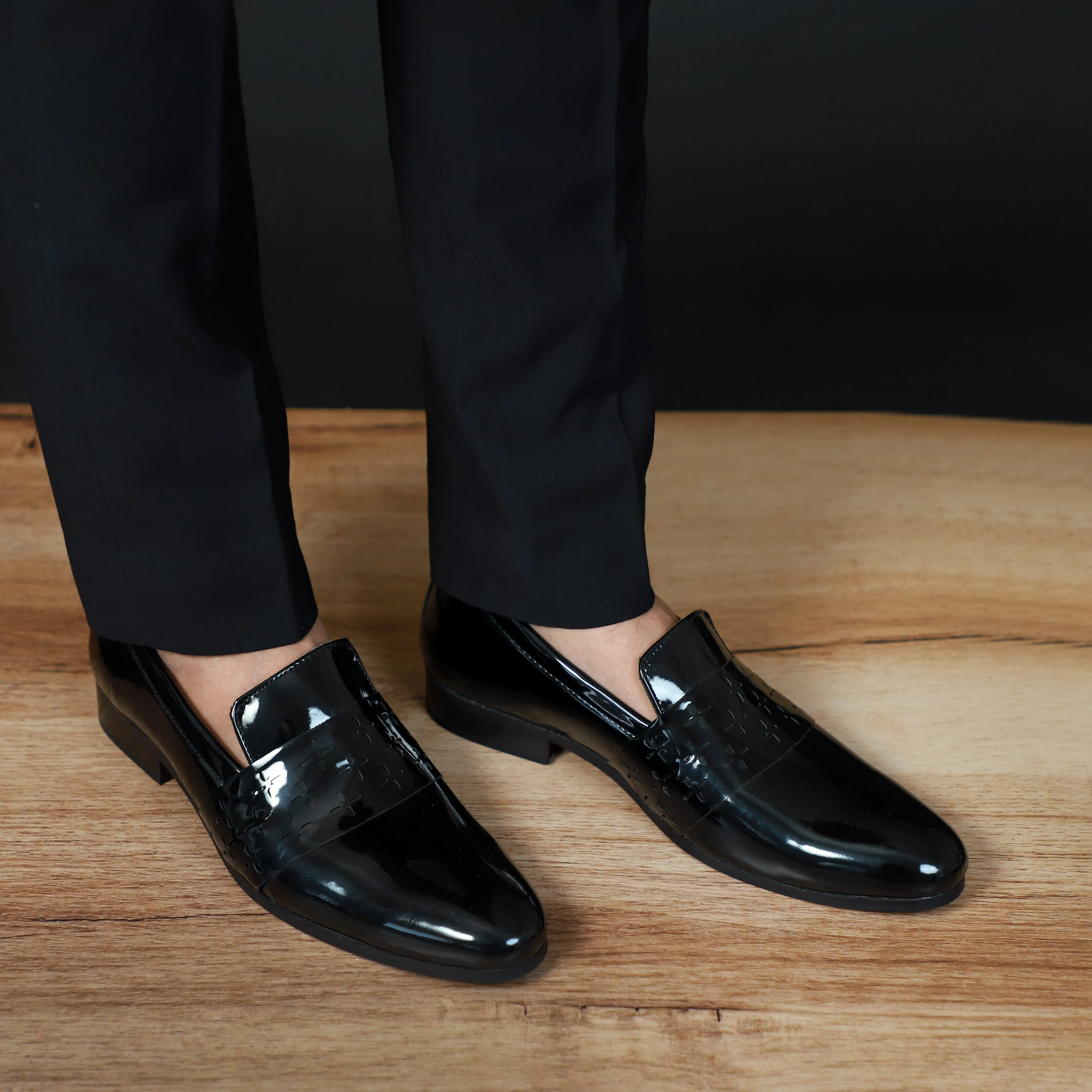 NICHE Black Patent Designer Vamp Loafers