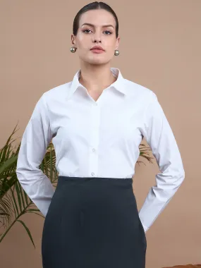 Noi Women White Solid Cotton With Full Sleeves Formal Shirt