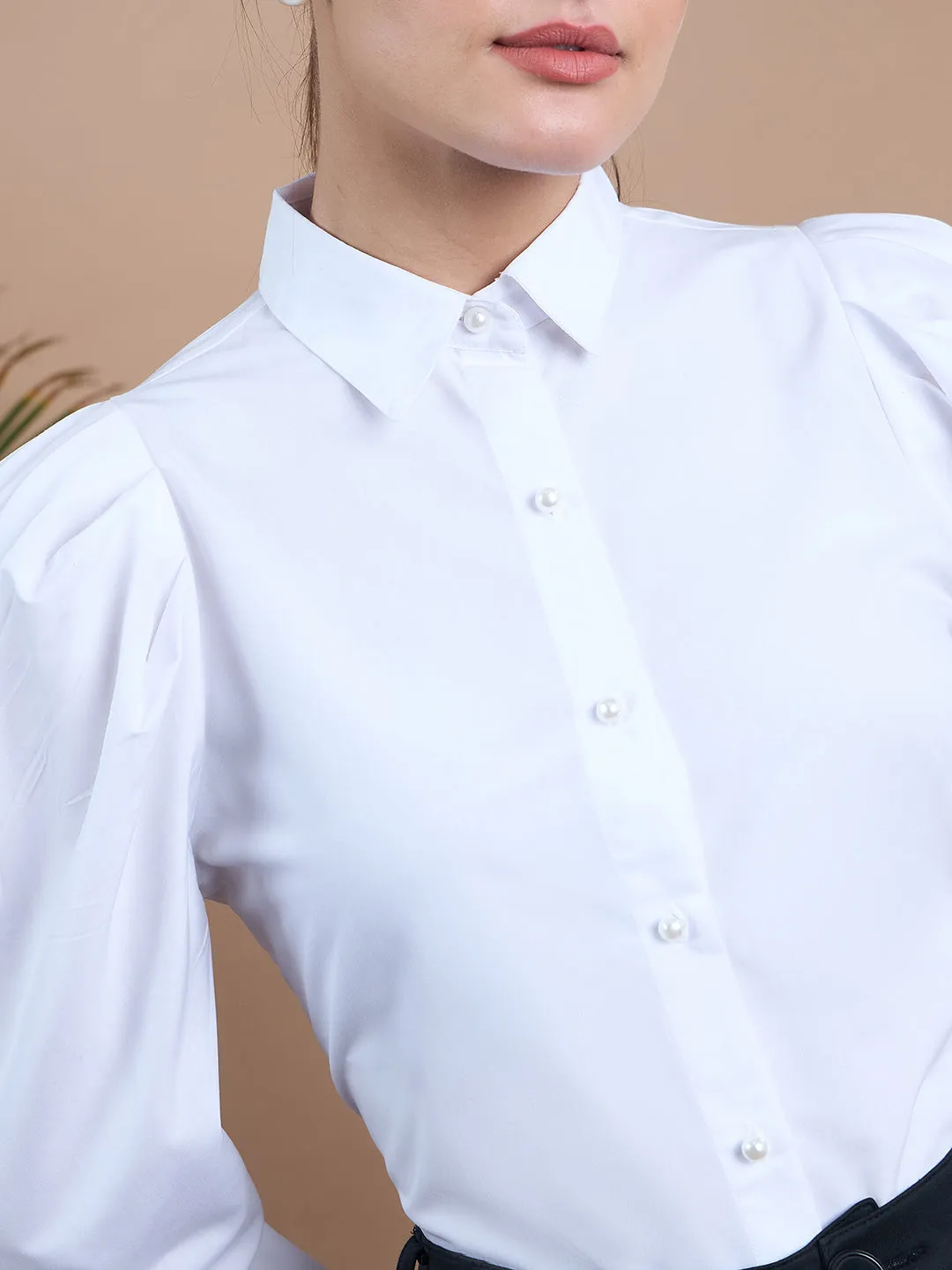 Noi Women White Solid With Full Sleeves Formal Shirt