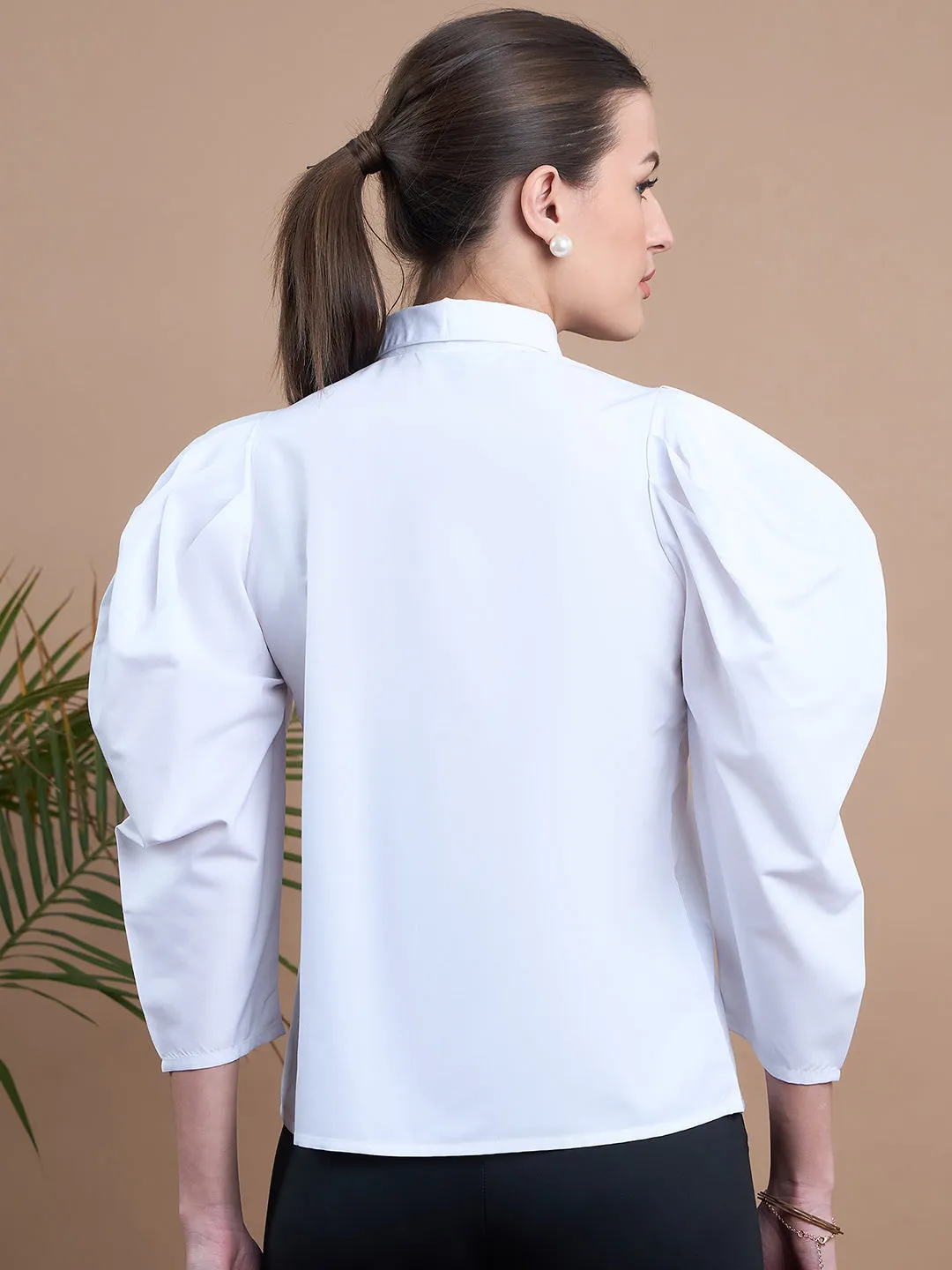 Noi Women White Solid With Full Sleeves Formal Shirt