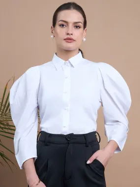 Noi Women White Solid With Full Sleeves Formal Shirt