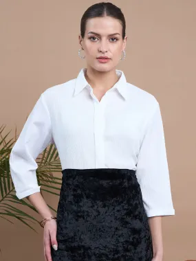 Noi Women White Solid With Three-Fourth Sleeves Formal Shirt