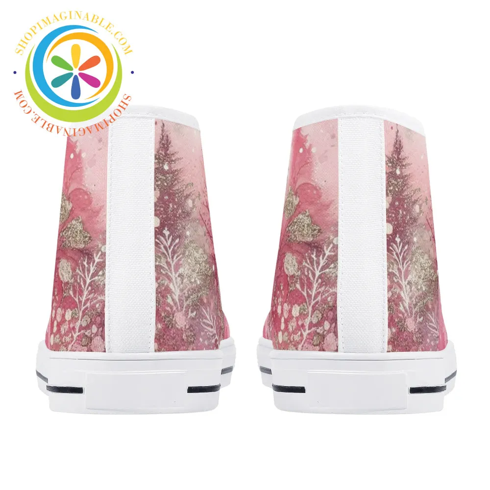 Pink Winter Ladies High Top Canvas Shoes