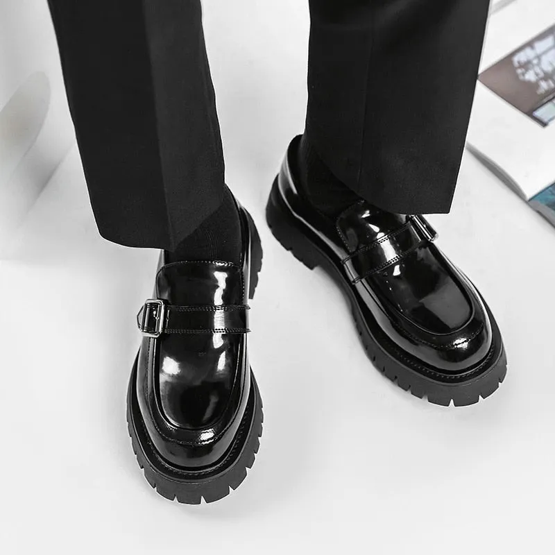 xiangtuibao Men Harajuku Korean Style Streetwear Business Casual Thick Platform Genuine Leather Wedding Loafers Shoes Male Leather Shoe Man