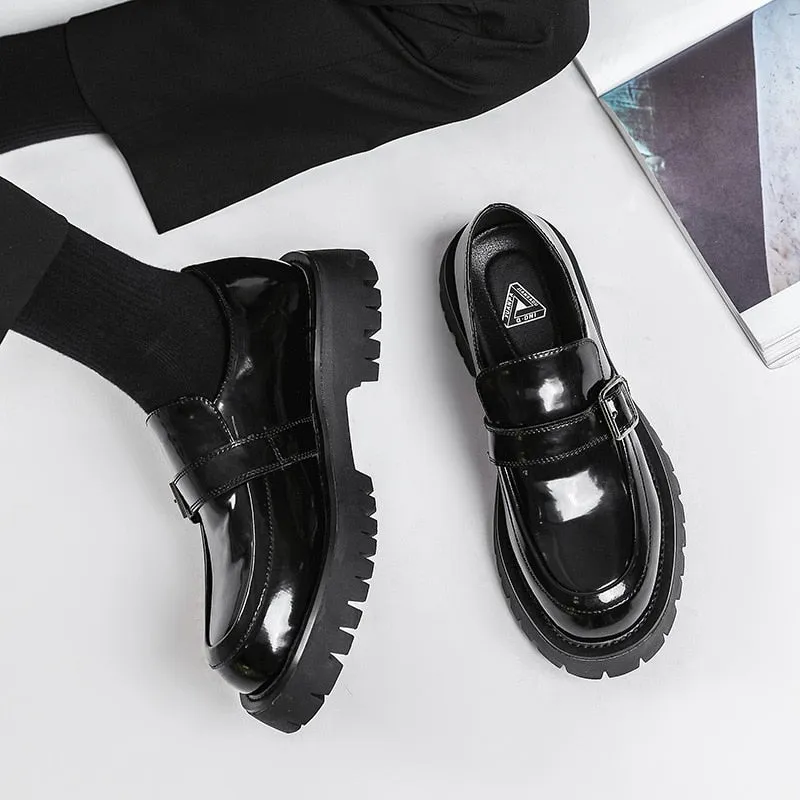 xiangtuibao Men Harajuku Korean Style Streetwear Business Casual Thick Platform Genuine Leather Wedding Loafers Shoes Male Leather Shoe Man
