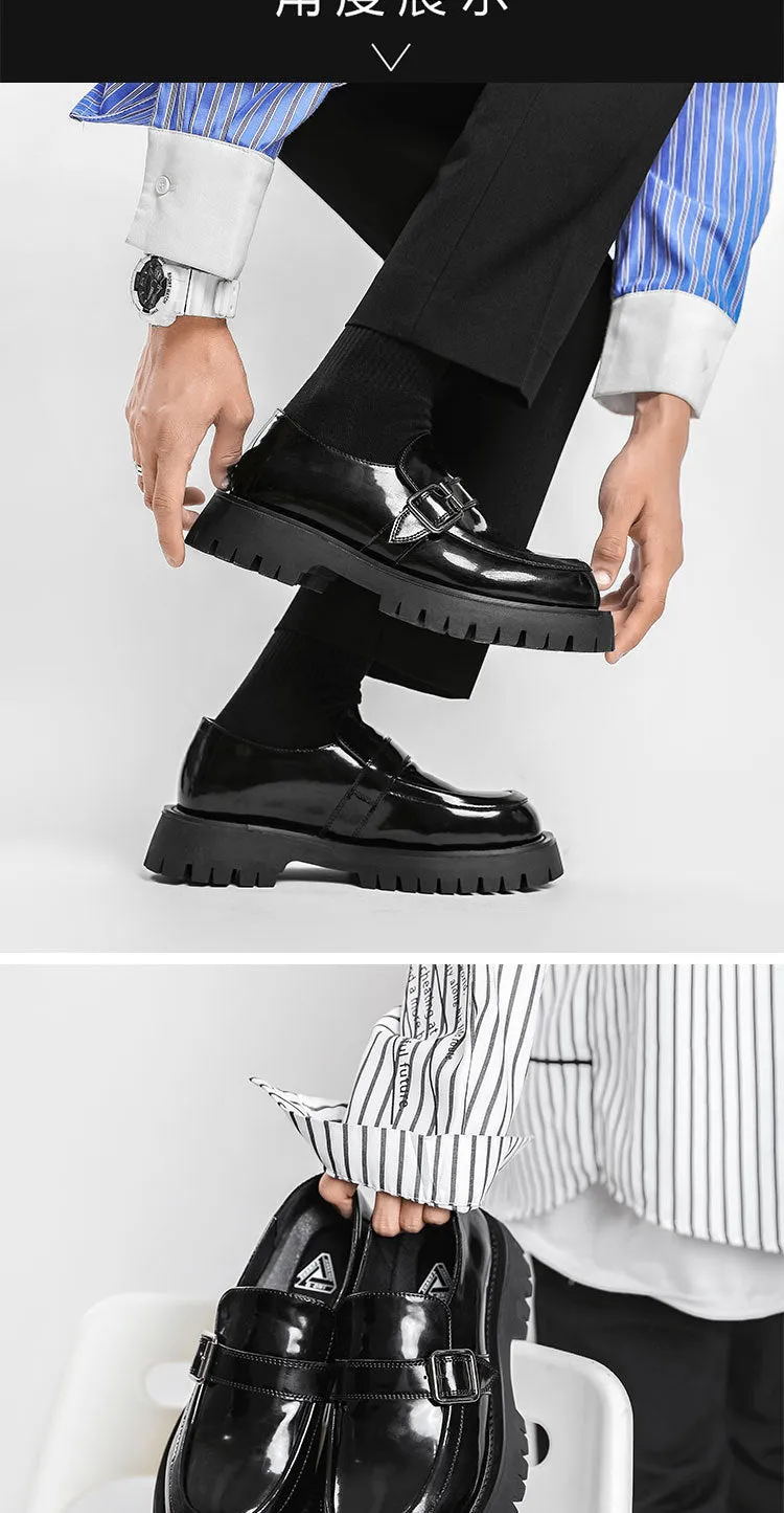 xiangtuibao Men Harajuku Korean Style Streetwear Business Casual Thick Platform Genuine Leather Wedding Loafers Shoes Male Leather Shoe Man