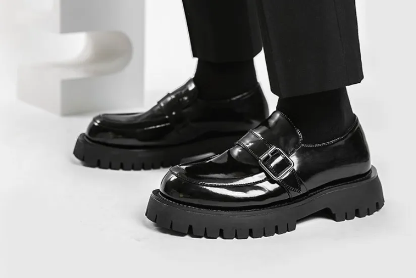 xiangtuibao Men Harajuku Korean Style Streetwear Business Casual Thick Platform Genuine Leather Wedding Loafers Shoes Male Leather Shoe Man